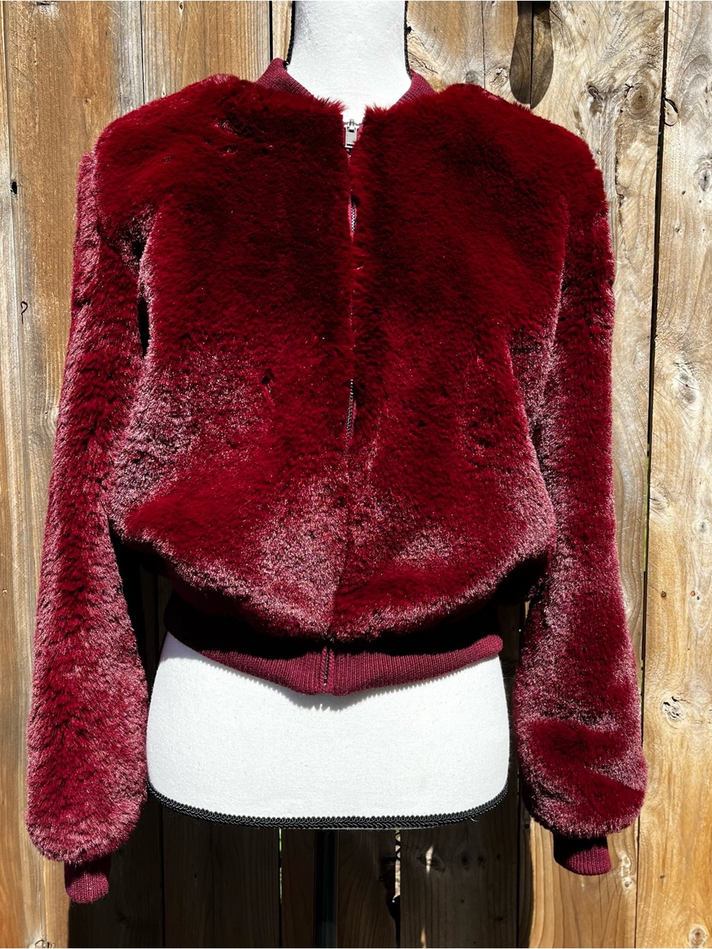 Forever 21 Vampire Style Super Soft Faux Fur Burgundy Bomber Coat